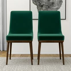 Cheapest 😀 Ashcroft Grayson Mid-Century Modern Velvet Dining Chair In Green (Set Of 2) 🔔 -Cheap Office Chairs Store 1998055 15 L