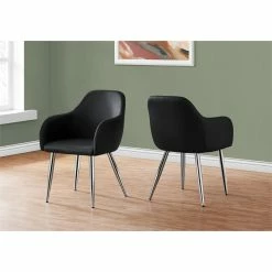 Coupon 😀 Monarch Faux Leather Upholstered Dining Chair In Black (Set Of 2) ⌛ -Cheap Office Chairs Store 2019653 1 L