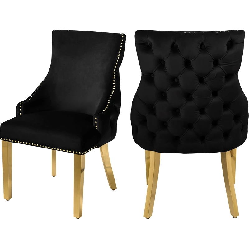 Best Sale 🛒 Meridian Furniture Tuft Black Velvet Dining Chair In Gold Finish (Set Of 2) ❤️ 3 Best Sale 🛒 Meridian Furniture Tuft Black Velvet Dining Chair In Gold Finish (Set Of 2) ❤️