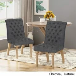 Top 10 ✔️ Noble House Fieldmaple Tufted Fabric Dining Chair In Charcoal (Set Of 2) 💯 -Cheap Office Chairs Store 2119843 2 L