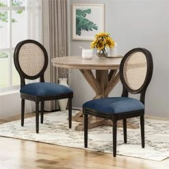 Best Sale 🛒 Noble House Govan Wood Dining Chair With Cushions In Navy Blue (Set Of 2) 🥰 -Cheap Office Chairs Store 2119960 10 L