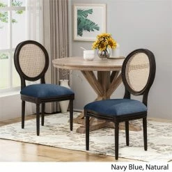 Best Sale 🛒 Noble House Govan Wood Dining Chair With Cushions In Navy Blue (Set Of 2) 🥰 -Cheap Office Chairs Store 2119960 11 L