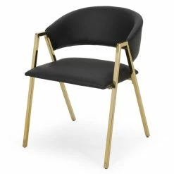 Deals 💯 Noble House Gazo Modern Upholstered Dining Chair In Black And Gold (Set Of 2) ⭐
