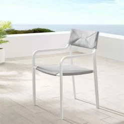 Hot Sale ✨ Modway Raleigh Stackable Aluminum Patio Dining Arm Chair In White And Gray 😀 -Cheap Office Chairs Store 2126878 1 L