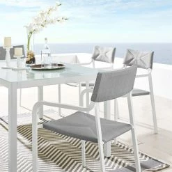 Hot Sale ✨ Modway Raleigh Stackable Aluminum Patio Dining Arm Chair In White And Gray 😀 -Cheap Office Chairs Store 2126878 6 L
