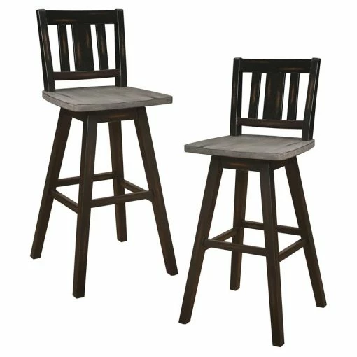 Buy 🌟 Lexicon Amsonia Slat Back Bar Height Dining Swivel Chair In Black (Set Of 2) ⌛ -Cheap Office Chairs Store 2137461 L