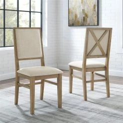 Outlet 👍 Crosley Furniture Crosley Joanna Farmhouse Upholstered Back Chair Set In Rustic Brown (Set Of 2) 😍 -Cheap Office Chairs Store 2137678 10 L