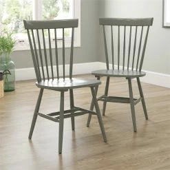 Buy 😍 Sauder New Grange Solid Wood Spindle Back Dining Chair - Pewter Green (Set Of 2) 👏 -Cheap Office Chairs Store 2148146 4 L