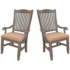 Wholesale 🥰 A-America Port Townsend Wood Slatback Dining Arm Chair In Gull Gray (Set Of 2) 🎉