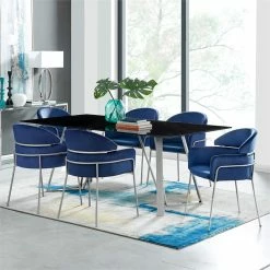 Discount 👏 Armen Living Portia Blue Velvet And Brushed Stainless Steel Dining Room Chairs - Set Of 2 😀 -Cheap Office Chairs Store 2156741 14 L