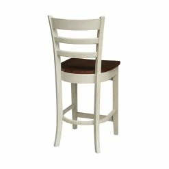 Discount 👍 International Concepts Solid Wood Emily Counter Height Stool In Antiqued Almond/Espresso 👍 -Cheap Office Chairs Store 2157761 4 L