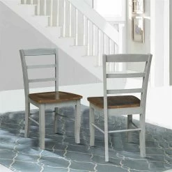 Deals ❤️ International Concepts Set Of 2 Solid Wood Madrid Ladderback Chairs In Distressed Hickory/Stone 🎁 -Cheap Office Chairs Store 2157838 11 L