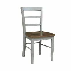 Deals ❤️ International Concepts Set Of 2 Solid Wood Madrid Ladderback Chairs In Distressed Hickory/Stone 🎁 -Cheap Office Chairs Store 2157838 2 L