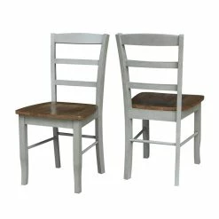 Deals ❤️ International Concepts Set Of 2 Solid Wood Madrid Ladderback Chairs In Distressed Hickory/Stone 🎁 -Cheap Office Chairs Store 2157838 3 L