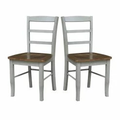 Deals ❤️ International Concepts Set Of 2 Solid Wood Madrid Ladderback Chairs In Distressed Hickory/Stone 🎁 -Cheap Office Chairs Store 2157838 4 L