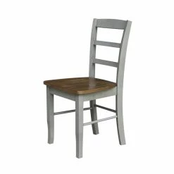 Deals ❤️ International Concepts Set Of 2 Solid Wood Madrid Ladderback Chairs In Distressed Hickory/Stone 🎁 -Cheap Office Chairs Store 2157838 5 L