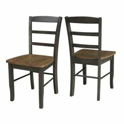 Brand new 🤩 International Concepts Set Of 2 Solid Wood Madrid Ladderback Chairs In Hickory/Washed Coal ✨ -Cheap Office Chairs Store 2157840 15 L