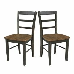 Brand new 🤩 International Concepts Set Of 2 Solid Wood Madrid Ladderback Chairs In Hickory/Washed Coal ✨ -Cheap Office Chairs Store 2157840 18 L