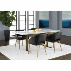 Best Sale 💯 Sunpan Thatcher 18" Modern Faux Leather Dining Armchair In Champagne Gold/Black 🎁 -Cheap Office Chairs Store 2160714 7 L