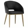 Best Sale 💯 Sunpan Thatcher 18" Modern Faux Leather Dining Armchair In Champagne Gold/Black 🎁 -Cheap Office Chairs Store 2160714 L