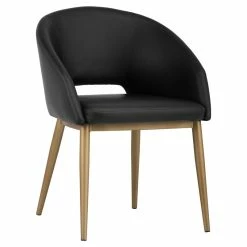 Best Sale 💯 Sunpan Thatcher 18" Modern Faux Leather Dining Armchair In Champagne Gold/Black 🎁