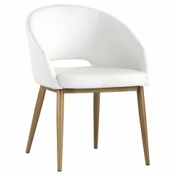 Outlet ๐ Sunpan Thatcher 18" Modern Faux Leather Dining Armchair In Champagne Gold/White ๐ฅ