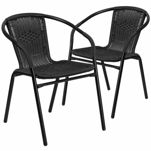 Brand new 😉 Flash Furniture Stackable Rattan Curved Back Dining Chair In Black (Set Of 2) 🎉 -Cheap Office Chairs Store 2183378 L