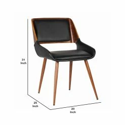 Budget 💯 Benjara 20" Mid-Century Leatherette Dining Chair With Split Padded Back In Black 👍 -Cheap Office Chairs Store 2196305 4 L