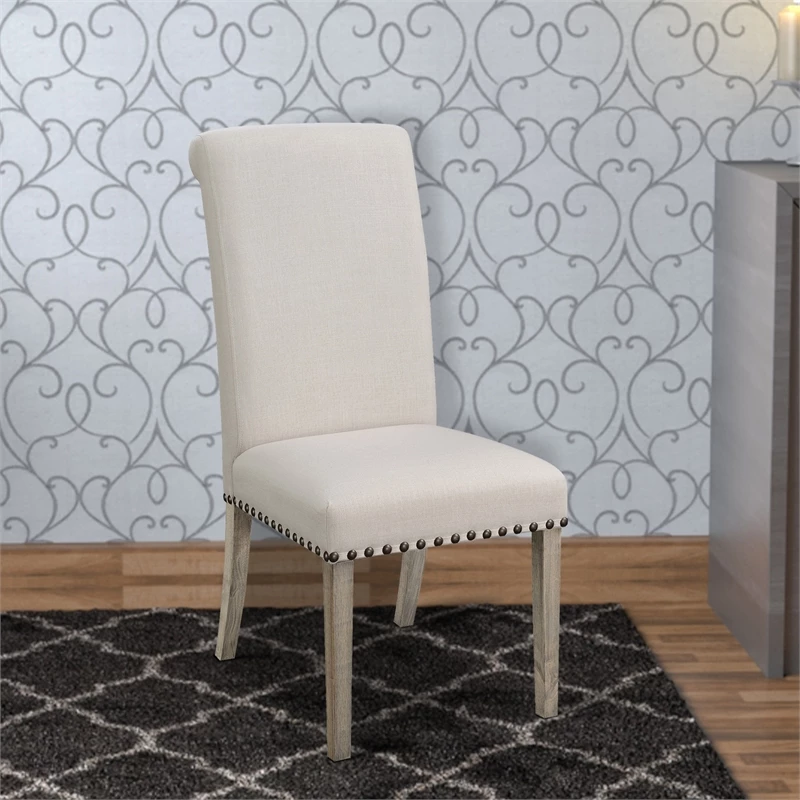 Promo 🌟 Benjara 19.5" Contemporary Wood Rolled Back Dining Chairs In Beige (Set Of 2) 🎁 8 Promo 🌟 Benjara 19.5" Contemporary Wood Rolled Back Dining Chairs In Beige (Set Of 2) 🎁 - Image 6