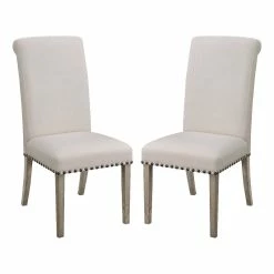 Promo 🌟 Benjara 19.5" Contemporary Wood Rolled Back Dining Chairs In Beige (Set Of 2) 🎁