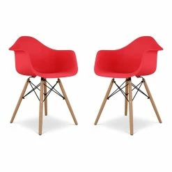 Outlet 💯 Aron Living Pyramid 17.5" Plastic And Beech Wood Armchairs In Red (Set Of 2) ⭐