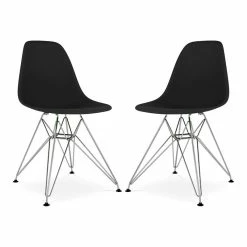 Flash Sale ⌛ Aron Living Tower 17" Plastic And Chrome Steel Dining Chairs In Black (Set Of 2) 🔔