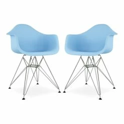 Best Sale ⭐ Aron Living Tower 18" Plastic And Chrome Steel Armchairs In Blue (Set Of 2) ✨