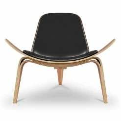 Coupon 🎁 Aron Living 13.8" Wood And Genuine Leather Arch Shell Chair In Black 🌟 -Cheap Office Chairs Store 2219184 1 L