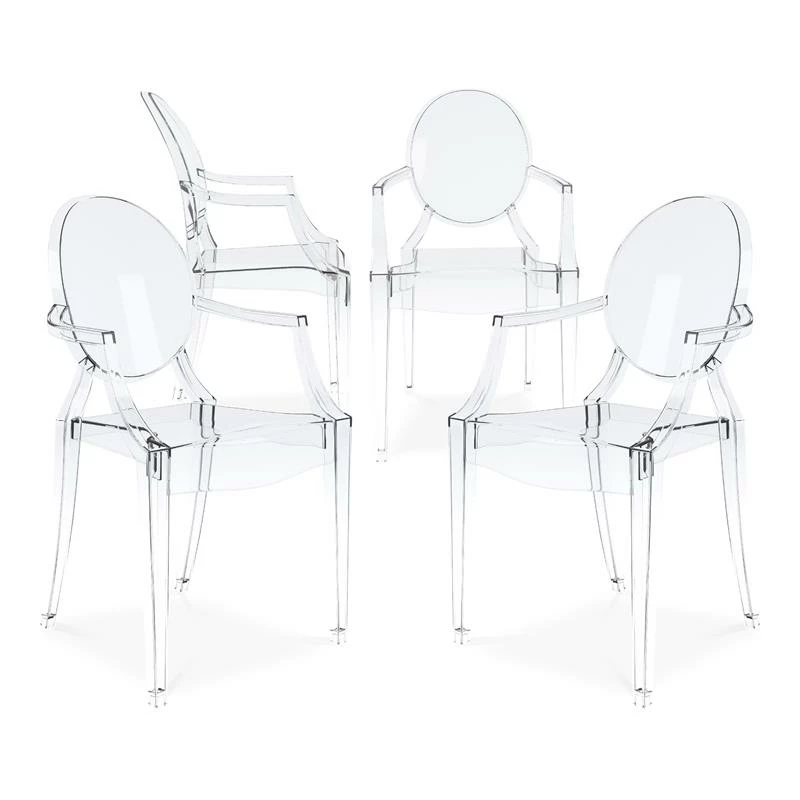 Promo 🎁 Aron Living 18.5" Durable Seat Plastic Crystal Armchairs In Clear (Set Of 4) 👍 3 Promo 🎁 Aron Living 18.5" Durable Seat Plastic Crystal Armchairs In Clear (Set Of 4) 👍
