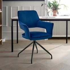 Promo 🎉 Armen Living Hadley Dining Room Accent Chair In Blue Velvet With Black Finish 🥰 -Cheap Office Chairs Store 2221599 17 L