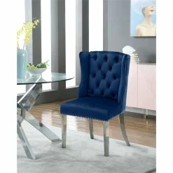 Budget 🌟 Meridian Furniture Suri Navy Velvet Dining Chair (Set Of 2) ✔️ -Cheap Office Chairs Store 2229345 4 L