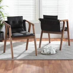 Discount ❤️ Baxton Studio Marcena Black Leather And Brown Finished Wood Dining Chair Set 🎁 -Cheap Office Chairs Store 2242230 L