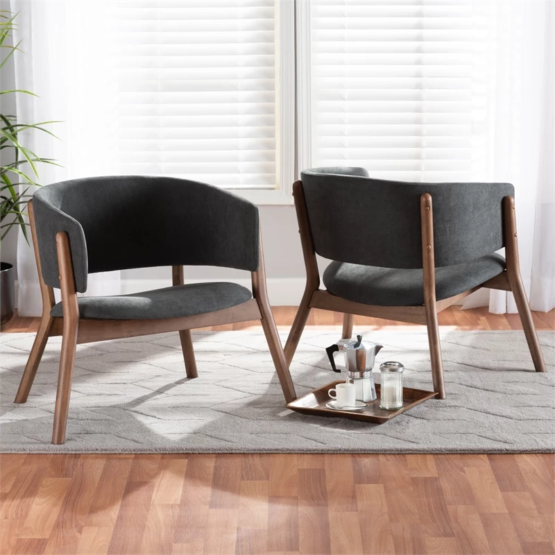 Deals ๐ Baxton Studio Baron Dark Grey Fabric And Brown Finished Wood 2-Piece Chair Set ๐ 4 Deals ๐ Baxton Studio Baron Dark Grey Fabric And Brown Finished Wood 2-Piece Chair Set ๐ - Image 2