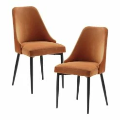 Promo 🤩 Lexicon Keene 20" Mid-Century Velvet Dining Room Side Chair In Orange (Set Of 2) 🎉