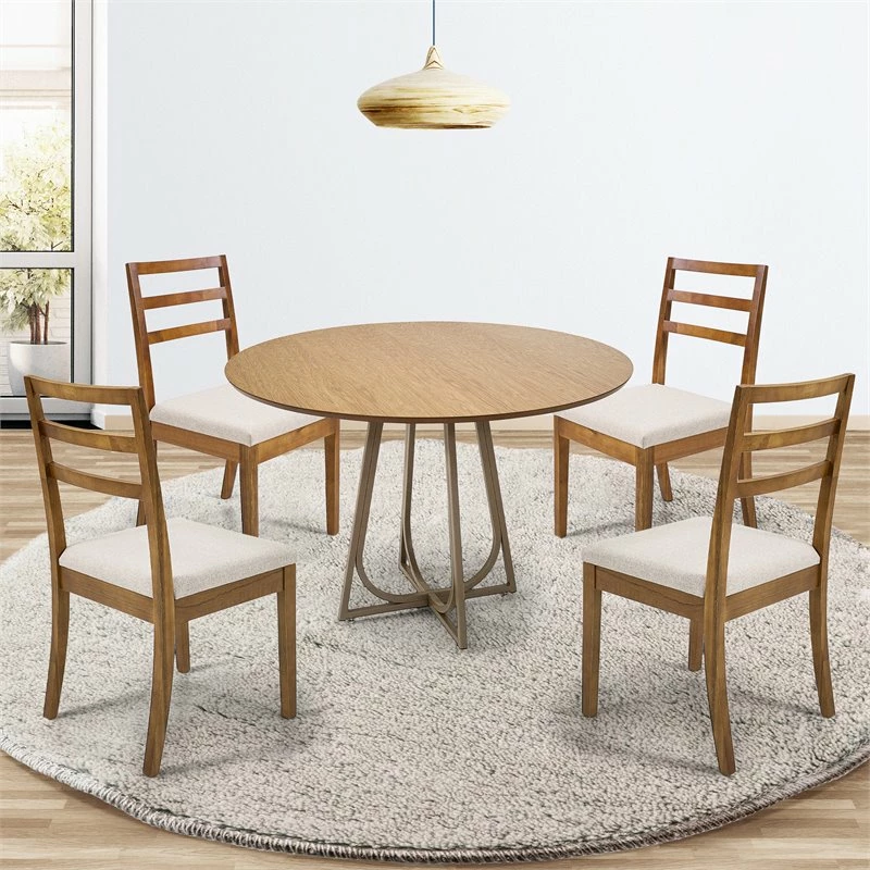 Best Pirce 👏 Herval 36" Ladder Back Upholstered Solid Wood Dining Chair In Oak (Set Of 2) 😍 3 Best Pirce 👏 Herval 36" Ladder Back Upholstered Solid Wood Dining Chair In Oak (Set Of 2) 😍 - Image 2