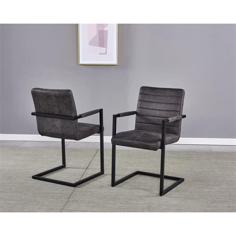 Buy 🛒 Best Master Furniture Bazely 2-piece Industrial Chic Faux Leather Side Chairs In Gray 🤩 4 Buy 🛒 Best Master Furniture Bazely 2-piece Industrial Chic Faux Leather Side Chairs In Gray 🤩 - Image 2