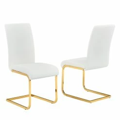 Wholesale 🎉 Best Master Furniture Alison Faux Leather Chrome Dining Side Chair In White/Gold (Set Of 2) ⌛