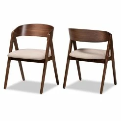 Promo ✨ Bowery Hill Mid Century Beige And Brown Finished Wood 2-Piece Dining Chair Set ⭐