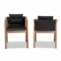 Promo 💯 Bowery Hill Black Leather And Brown Finished Wood Dining Chair Set 😍