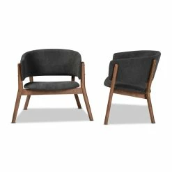 Best Sale 😍 Bowery Hill Dark Grey Fabric And Brown Finished Wood 2-Piece Chair Set 😉 -Cheap Office Chairs Store 2323237 3 L