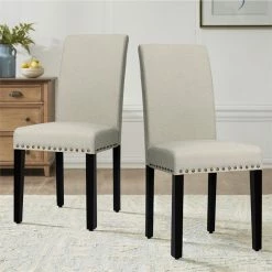 Best reviews of ⌛ Costway Upholstered Fabric Dining Chairs With Nailhead Trim In Beige (Set Of 2) 🛒 -Cheap Office Chairs Store 2326239 1 L