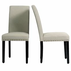 Best reviews of ⌛ Costway Upholstered Fabric Dining Chairs With Nailhead Trim In Beige (Set Of 2) 🛒 -Cheap Office Chairs Store 2326239 2 L