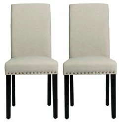 Best reviews of ⌛ Costway Upholstered Fabric Dining Chairs With Nailhead Trim In Beige (Set Of 2) 🛒 -Cheap Office Chairs Store 2326239 3 L
