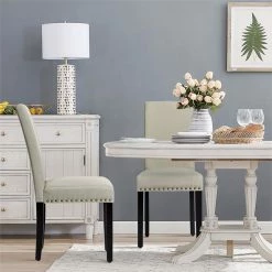 Best reviews of ⌛ Costway Upholstered Fabric Dining Chairs With Nailhead Trim In Beige (Set Of 2) 🛒 -Cheap Office Chairs Store 2326239 4 L